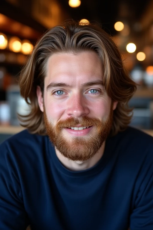 an oblong-faced with medium-length waves hairstyle smiling