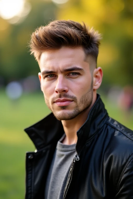 an oblong-faced with textured crop hairstyle frontal face