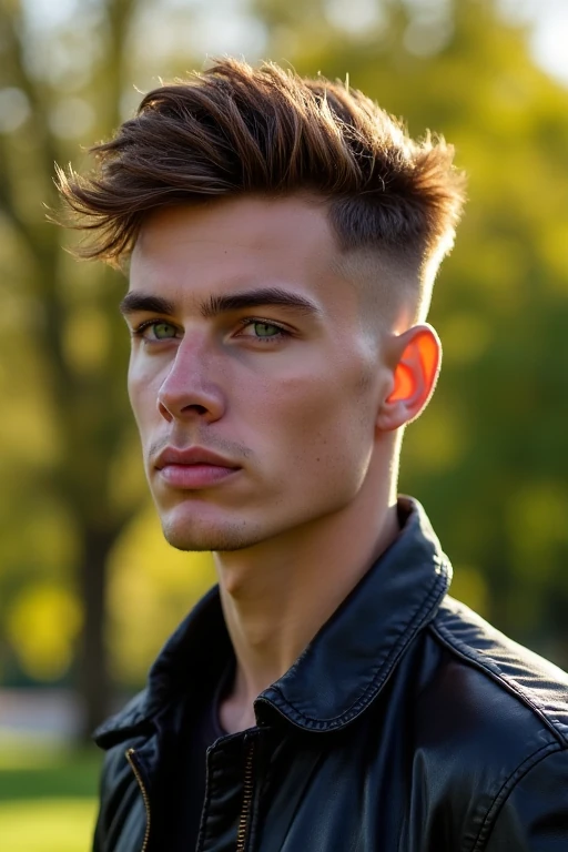 an oblong-faced with textured crop hairstyle right face